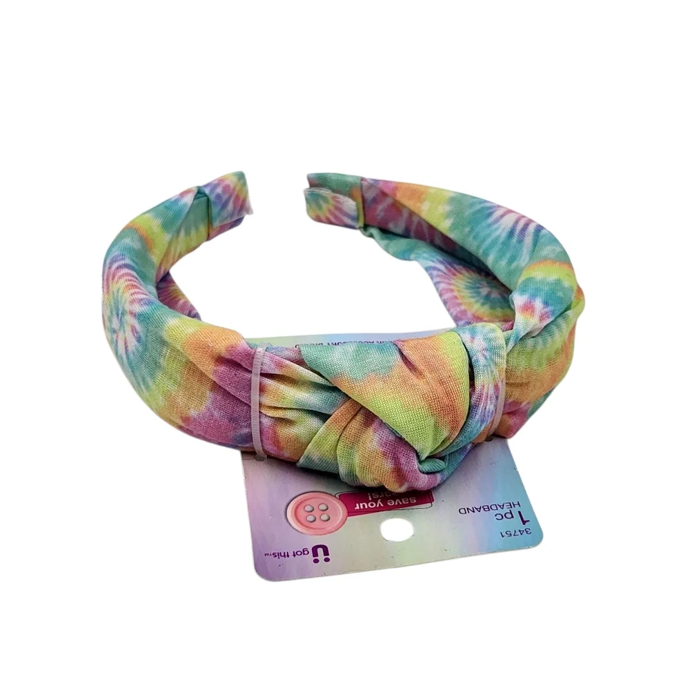 Scunci U Got This‎ Headband with Buttons for Mask 3 Pcs Multicolor Tie Dye Set